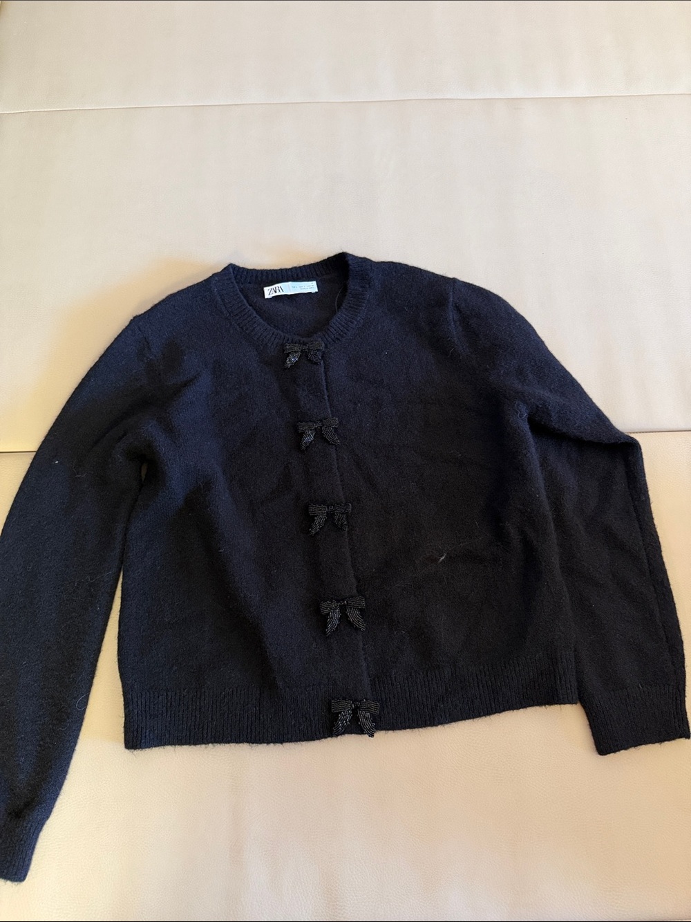 Zara Black Beaded Bow Knit Cardigan